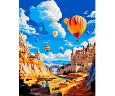 Tapyba pagal skaičius Karšto oro balionai virš Canyon Town, 40 × 50 cm