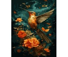 Tapyba pagal skaičius Kolibris ir oranžinės rožės 40 × 50 cm