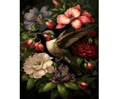 Tapyba pagal skaičius Kolibris tarp žiedų 40 × 50 cm