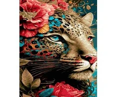 Tapyba pagal skaičius: Leopardas gėlių džiunglėse 40 × 50 cm