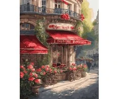 Tapyba pagal skaičius Romantiškasis Paryžiaus gėlių kampelis (Mulen Ružas) 40 × 50 cm