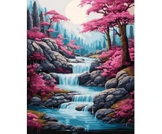 Tapyba pagal skaičius Rožinių sakurų krioklio slėnis 40 × 50 cm