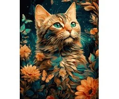 Tapyba pagal skaičius Rudens katė su drugeliais 40 × 50 cm