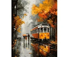 Tapyba pagal skaičius Rudens tramvajus 40 × 50 cm