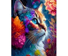 Tapyba pagal skaičius — Spalvingas gėlių katės portretas 40 × 50 cm