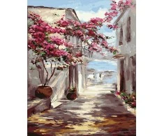 Tapyba pagal skaičius Viduržemio jūros alėja su bugenvilija 40 × 50 cm