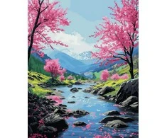 Tapyba pagal skaičius Vyšnių žiedų kalnų upelis 40 × 50 cm