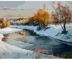 Tapyba pagal skaičius Žiemos upės peizažas, 40 × 50 cm