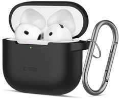 Tech-Protect Silikoninis dėklas su kabliuku, skirtas AirPods 4 - Juodas