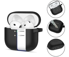 Tech-Protect Silikoninis dėklas su kabliuku, skirtas AirPods 4 - Juodas