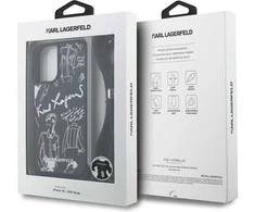 Karl Lagerfeld dėklas, skirtas IPHONE 16 KLHCP16SPGGRMPCK, suderinamas su „MagSafe“ (CRSSBY grūdėtas PU su raštu ir logotipu), juodas