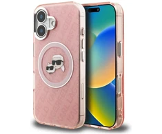 Karl Lagerfeld IML K&amp;CH Heads Repeated Logo MagSafe dėklas Apple iPhone 16 rožinės spalvos