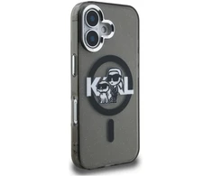 Karl Lagerfeld IML Glitter Karl and Choupette Sketch MagSafe dėklas Apple iPhone 16 juodos spalvos