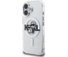 Karl Lagerfeld IML Glitter Karl and Choupette Sketch MagSafe dėklas Apple iPhone 16 skaidrus