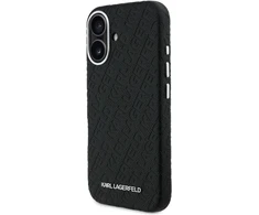 Karl Lagerfeld Grained PU Repeated Logo MagSafe dėklas skirtas Apple iPhone 16 juodos spalvos