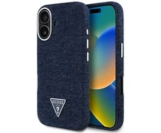 Guess Denim Triangle Logo MagSafe iPhone 16 Dėklas - Mėlyna