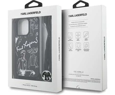 Karl Lagerfeld dėklas, skirtas IPHONE 16 PRO KLHCP16LPGGRMPCK, suderinamas su „MagSafe“ (CRSSBY grūdėtas PU su raštu ir logotipu), juodas