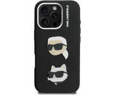 Karl Lagerfeld Grained PU K&CH Heads dėklas skirtas Apple iPhone 16 Pro juodos spalvos