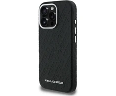 Karl Lagerfeld Grained PU Repeated Logo MagSafe dėklas skirtas Apple iPhone 16 Pro juodos spalvos