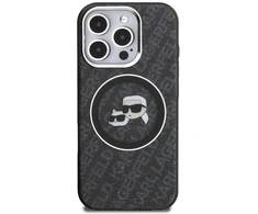 Karl Lagerfeld IML K&amp;CH Heads Repeated Logo MagSafe dėklas Apple iPhone 16 Pro juodos spalvos