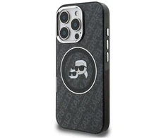 Karl Lagerfeld IML K&amp;CH Heads Repeated Logo MagSafe dėklas Apple iPhone 16 Pro Max juodos spalvos