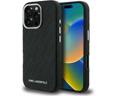 Karl Lagerfeld Grained PU Repeated Logo MagSafe dėklas skirtas Apple iPhone 16 Pro Max juodos spalvos