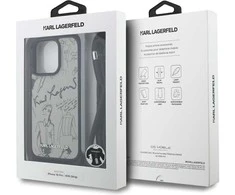 „Karl Lagerfeld“ per petį nešiojamas dėklas su grūdėtu raštu ir logotipu, skirtas „iPhone 16 Pro“ – pilkas