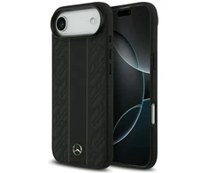 Dėklas Mercedes Leather Laurel Leaves Stripes MagSafe skirtas Apple iPhone 17 Air juodos spalvos