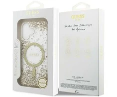 Original dėklas GUESS Resin Bottom Glitter MagSafe skirtas Apple iPhone 17 aukso spalvos