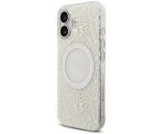 Guess IML Flowers Allover virvelė MagSafe dėklas skirtas Apple iPhone 17 baltos spalvos