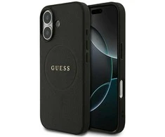 Guess Grained Ring MagSafe dėklas Apple iPhone 17 juodos spalvos