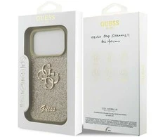 Guess Fixed Glitter Big 4G dėklas skirtas Apple iPhone 17 Pro auksinis