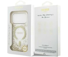 Guess Resin Bottom Glitter MagSafe dėklas Apple iPhone 17 Pro aukso spalvos