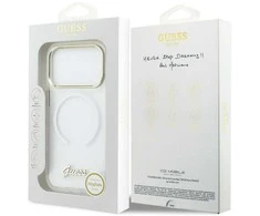„Guess IML Gradient Script“ metalinis „MagSafe“ dėklas, skirtas „iPhone 17 Pro“ – Baltas