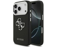 Guess PU Grained 4G Metal Logo dėklas skirtas Apple iPhone 17 Pro juodos spalvos
