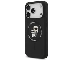 Telefono dėklas iPhone 17 Pro juodas silikoninis MagSafe Karl Lagerfeld