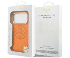 Guess PU Perforated 4G Logo MagSafe dėklas skirtas Apple iPhone 17 Pro oranžinės spalvos