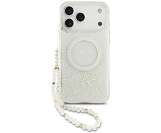 Guess IML Flowers Allover Strap MagSafe dėklas skirtas Apple iPhone 17 Pro Max baltos spalvos