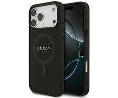 Guess Saffiano Classic Logo MagSafe dėklas Apple iPhone 17 Pro Max juodos spalvos