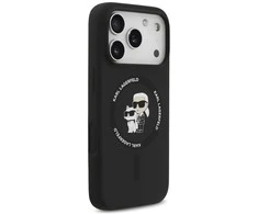 Dėklas Karl Lagerfeld Silicone Karl&amp;Choupette Ring MagSafe skirtas Apple iPhone 17 Pro Max juodos spalvos