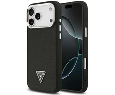 Guess Grained Triangle Logo MagSafe dėklas skirtas Apple iPhone 17 Pro Max juodos spalvos