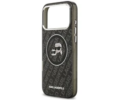 Dėklas Karl Lagerfeld IML Glitter Karl &amp; Choupette Heads Logo MagSafe for Apple iPhone 17 Pro Max juodos spalvos