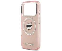 Dėklas Karl Lagerfeld IML Choupette Head Logo MagSafe skirtas Apple iPhone 17 Pro Max rožinės spalvos