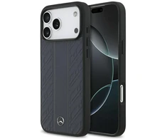 Dėklas Mercedes Leather Laurel Leaves Stripes MagSafe Apple iPhone 17 Pro Max mėlynas