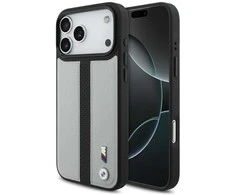 Dėklas BMW M Perforated Stripe Logo MagSafe Apple iPhone 17 Pro Max pilka