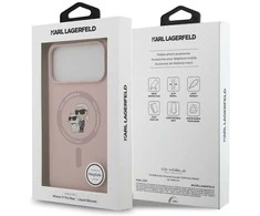 Karl Lagerfeld Liquid Silicone Karl and Choupette MagSafe dėklas skirtas Apple iPhone 17 Pro Max rožinės spalvos