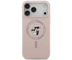 Karl Lagerfeld Liquid Silicone Karl and Choupette MagSafe dėklas skirtas Apple iPhone 17 Pro Max rožinės spalvos