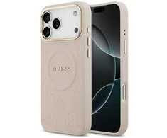 GUESS dėklas, skirtas IPHONE 17 Pro Max, suderinamas su MagSafe GUHMP17XPSAMSECP (PU su bijūnų karštu antspaudu), rožinis