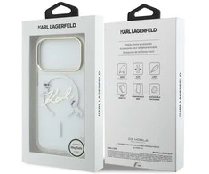 „Karl Lagerfeld IML Choupettes“ „Karl Script Logo MagSafe“ dėklas, skirtas „iPhone 17 Pro Max“ – skaidrus