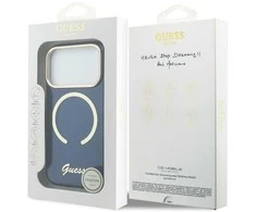 „Guess IML Script“ metalinis „MagSafe“ dėklas, skirtas „iPhone 17 Pro“ – Mėlyna